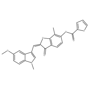 (2E)-2-[(5-methoxy-1-methyl-1H-indol-3-yl)methylidene]-7-methyl-3-oxo-2,3-dihydro-1-benzofuran-6-yl furan-2-carboxylate结构式