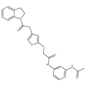 N-(3-acetamidophenyl)-2-((4-(2-(indolin-1-yl)-2-oxoethyl)thiazol-2-yl)thio)acetamide结构式