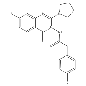 2-(4-chlorophenyl)-N-(7-fluoro-4-oxo-2-pyrrolidin-1-yl-4H-quinazolin-3-yl)acetamide结构式