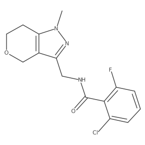 2-chloro-6-fluoro-N-((1-methyl-1,4,6,7-tetrahydropyrano[4,3-c]pyrazol-3-yl)methyl)benzamide结构式
