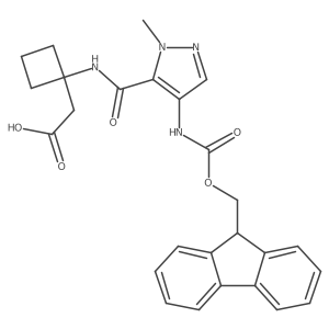 2-{1-[4-({[(9H-fluoren-9-yl)methoxy]carbonyl}amino)-1-methyl-1H-pyrazole-5-amido]cyclobutyl}acetic acid结构式