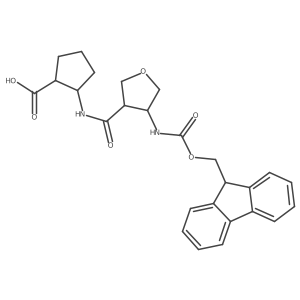 2-[4-({[(9H-fluoren-9-yl)methoxy]carbonyl}amino)oxolane-3-amido]cyclopentane-1-carboxylic acid结构式
