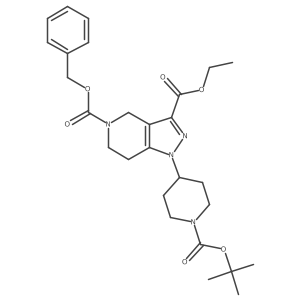 5-Benzyl 3-ethyl 1-(1-(tert-butoxycarbonyl)piperidin-4-YL)-6,7-dihydro-1H-pyrazolo[4,3-C]pyridine-3,5(4H)-dicarboxylate结构式
