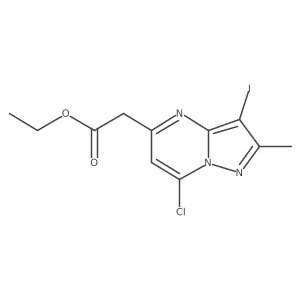 Ethyl 2-(7-chloro-3-iodo-2-methyl-pyrazolo[1,5-a]pyrimidin-5-yl)acetate Structure