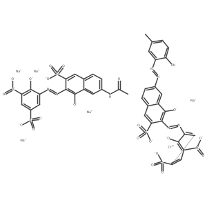 Chromium(3+) sodium 6-acetamido-3-((3-nitro-2-oxido-5-sulfonatophenyl)diazenyl)-4-oxidonaphthalene-2-sulfonate 6-((2-hydroxy-5-methylphenyl)diazenyl)-3-((3-nitro-2-oxido-5-sulfonatophenyl)diazenyl)-4-oxidonaphthalene-2-sulfonate (1:5:1:1)结构式