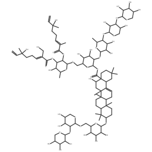 [3-[5-[3,5-dihydroxy-4-(3,4,5-trihydroxyoxan-2-yl)oxyoxan-2-yl]oxy-3,4-dihydroxy-6-methyloxan-2-yl]oxy-4,5-dihydroxy-6-[[5-hydroxy-3-[(2E)-6-hydroxy-2,6-dimethylocta-2,7-dienoyl]oxy-4-[(2E)-6-hydroxy-2-(hydroxymethyl)-6-methylocta-2,7-dienoyl]oxy-6-methyloxan-2-yl]oxymethyl]oxan-2-yl] 10-[6-[[4,5-dihydroxy-3-(3,4,5-trihydroxyoxan-2-yl)oxyoxan-2-yl]oxymethyl]-3,4,5-trihydroxyoxan-2-yl]oxy-5-hydroxy-2,2,6a,6b,9,9,12a-heptamethyl-1,3,4,5,6,6a,7,8,8a,10,11,12,13,14b-tetradecahydropicene-4a-carboxylate结构式