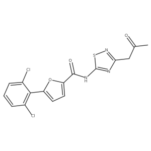 5-(2,6-dichlorophenyl)-N-(3-(2-oxopropyl)-1,2,4-thiadiazol-5-yl)furan-2-carboxamide结构式