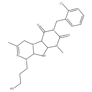 7-[(2-chlorophenyl)methyl]-1-(3-hydroxypropyl)-3,9-dimethyl-5a,9a,10,10a-tetrahydro-4H-purino[8,7-c][1,2,4]triazine-6,8-dione结构式