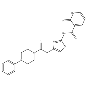 2-oxo-N-(4-(2-oxo-2-(4-phenylpiperazin-1-yl)ethyl)thiazol-2-yl)-1,2-dihydropyridine-3-carboxamide结构式