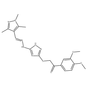 1,3,5-Trimethyl-1H-pyrazole-4-carboxaldehyde 2-[5-[[2-(3,4-dimethoxyphenyl)-2-oxoethyl]thio]-1H-1,2,4-triazol-3-yl]hydrazone结构式