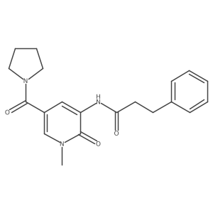 N-(1-methyl-2-oxo-5-(pyrrolidine-1-carbonyl)-1,2-dihydropyridin-3-yl)-3-phenylpropanamide结构式