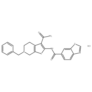 N-(6-benzyl-3-carbamoyl-4,5,6,7-tetrahydrothieno[2,3-c]pyridin-2-yl)benzo[d]thiazole-6-carboxamide hydrochloride结构式