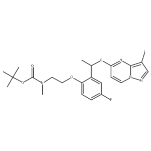 Tert-butyl (2-(4-fluoro-2-(1-((3-iodopyrazolo[1,5-a]pyrimidin-5-yl)oxy)ethyl)phenoxy)ethyl)(methyl)carbamate结构式