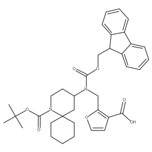2-[[9H-Fluoren-9-ylmethoxycarbonyl-[1-[(2-methylpropan-2-yl)oxycarbonyl]-1-azaspiro[5.5]undecan-4-yl]amino]methyl]furan-3-carboxylic acid Structure