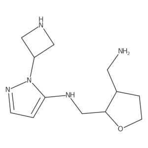 rac-N-{[(2R,3R)-3-(aminomethyl)oxolan-2-yl]methyl}-1-(azetidin-3-yl)-1H-pyrazol-5-amine Structure