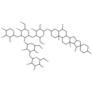 I(2)-D-Galactopyranoside, (3I(2),5I+/-,6I(2),25R)-6-hydroxyspirostan-3-yl O-I(2)-D-glucopyranosyl-(1a3)-O-I(2)-D-glucopyranosyl-(1a2)-O-[I(2)-D-xylopyranosyl-(1a3)]-O-I(2)-D-glucopyranosyl-(1a4)-结构式