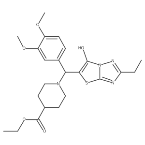 Ethyl 1-((3,4-dimethoxyphenyl)(2-ethyl-6-hydroxythiazolo[3,2-b][1,2,4]triazol-5-yl)methyl)piperidine-4-carboxylate结构式