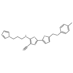 5-{[3-(1H-imidazol-1-yl)propyl]amino}-2-{5-[(4-methylphenoxy)methyl]furan-2-yl}-1,3-oxazole-4-carbonitrile Structure