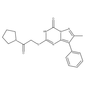 7-methyl-2-((2-oxo-2-(pyrrolidin-1-yl)ethyl)thio)-8-phenylpyrazolo[1,5-a][1,3,5]triazin-4(3H)-one结构式
