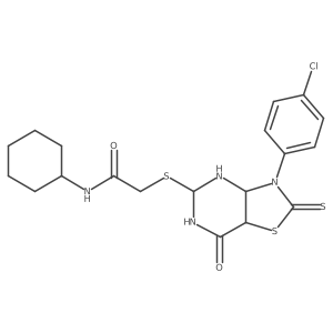 2-[[3-(4-chlorophenyl)-7-oxo-2-sulfanylidene-4,5,6,7a-tetrahydro-3aH-[1,3]thiazolo[4,5-d]pyrimidin-5-yl]sulfanyl]-N-cyclohexylacetamide结构式