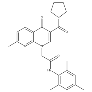 N-mesityl-2-(7-methyl-4-oxo-3-(pyrrolidine-1-carbonyl)-1,8-naphthyridin-1(4H)-yl)acetamide结构式