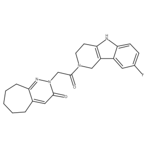 2-[2-(8-fluoro-1,3,4,5-tetrahydro-2H-pyrido[4,3-b]indol-2-yl)-2-oxoethyl]-2,5,6,7,8,9-hexahydro-3H-cyclohepta[c]pyridazin-3-one结构式