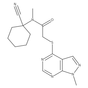 N-(1-cyanocyclohexyl)-N-methyl-2-({1-methyl-1H-pyrazolo[3,4-d]pyrimidin-4-yl}sulfanyl)acetamide结构式