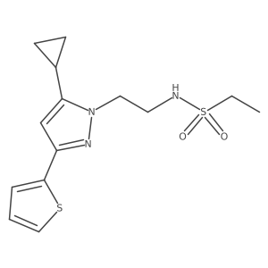N-(2-(5-cyclopropyl-3-(thiophen-2-yl)-1H-pyrazol-1-yl)ethyl)ethanesulfonamide结构式