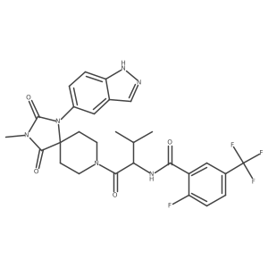 Benzamide, 2-fluoro-N-[(1R)-1-[[1-(1H-indazol-5-yl)-3-methyl-2,4-dioxo-1,3,8-triazaspiro[4.5]dec-8-yl]carbonyl]-2-methylpropyl]-5-(trifluoromethyl)-结构式