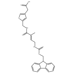2-(2-{[4-({[(9H-fluoren-9-yl)methoxy]carbonyl}amino)-2-methylbut-2-enamido]methyl}-1,3-thiazol-4-yl)acetic acid结构式
