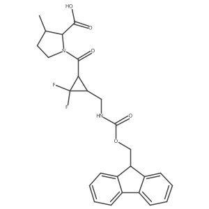 rac-1-[(1R,3S)-3-[({[(9H-fluoren-9-yl)methoxy]carbonyl}amino)methyl]-2,2-difluorocyclopropanecarbonyl]-3-methylpyrrolidine-2-carboxylic acid Structure
