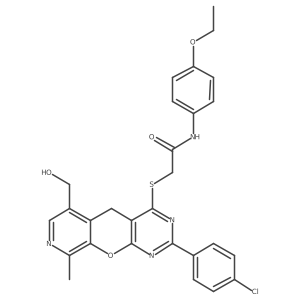 2-((2-(4-chlorophenyl)-6-(hydroxymethyl)-9-methyl-5H-pyrido[4',3':5,6]pyrano[2,3-d]pyrimidin-4-yl)thio)-N-(4-ethoxyphenyl)acetamide Structure