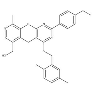 (7-{[(2,5-Dimethylphenyl)methyl]sulfanyl}-5-(4-ethylphenyl)-14-methyl-2-oxa-4,6,13-triazatricyclo[8.4.0.0^{3,8}]tetradeca-1(10),3(8),4,6,11,13-hexaen-11-yl)methanol结构式
