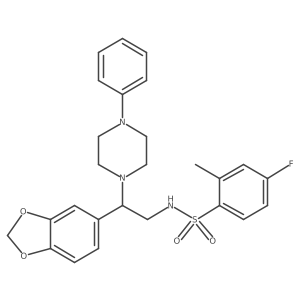 N-(2-(benzo[d][1,3]dioxol-5-yl)-2-(4-phenylpiperazin-1-yl)ethyl)-4-fluoro-2-methylbenzenesulfonamide结构式