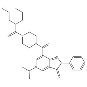 5-isopropyl-2-phenyl-7-(4-(2-propylpentanoyl)piperazine-1-carbonyl)-2H-pyrazolo[4,3-c]pyridin-3(5H)-one结构式