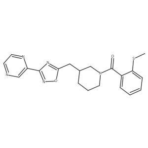 (2-(Methylthio)phenyl)(3-((3-(pyrazin-2-yl)-1,2,4-oxadiazol-5-yl)methyl)piperidin-1-yl)methanone结构式