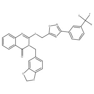 3-(benzo[d][1,3]dioxol-5-ylmethyl)-2-(((3-(3-(trifluoromethyl)phenyl)-1,2,4-oxadiazol-5-yl)methyl)thio)quinazolin-4(3H)-one结构式