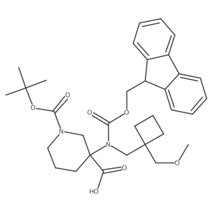 1-[(tert-butoxy)carbonyl]-3-({[(9H-fluoren-9-yl)methoxy]carbonyl}({[1-(methoxymethyl)cyclobutyl]methyl})amino)piperidine-3-carboxylic acid Structure