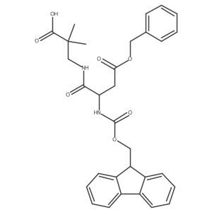 3-[(2S)-3-(benzyl carboxy)-2-({[(9H-fluoren-9-yl)methoxy]carbonyl}amino)propanamido]-2,2-dimethylpropanoic acid结构式