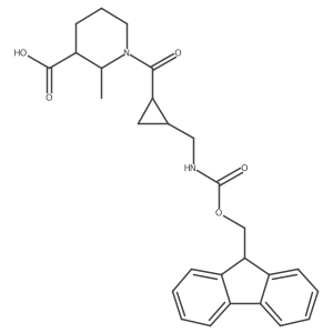 (2RS,3RS)-1-[(1RS&,2SR&)-2-[({[(9H-fluoren-9-yl)methoxy]carbonyl}amino)methyl]cyclopropanecarbonyl]-2-methylpiperidine-3-carboxylic acid结构式