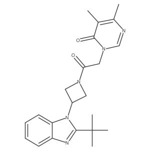 3-{2-[3-(2-tert-butyl-1H-1,3-benzodiazol-1-yl)azetidin-1-yl]-2-oxoethyl}-5,6-dimethyl-3,4-dihydropyrimidin-4-one结构式