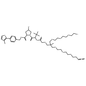 (2S,4R)-1-[(2S)-2-[[2-[2-[2-[2-(2-aminoethoxy)ethoxy]ethoxymethyl]-3-[2-[2-(2-azidoethoxy)ethoxy]ethoxy]-2-methyl-propoxy]acetyl]amino]-3,3-dimethyl-butanoyl]-4-hydroxy-N-[[4-(4-methylthiazol-5-yl)phenyl]methyl]pyrrolidine-2-carboxamide结构式