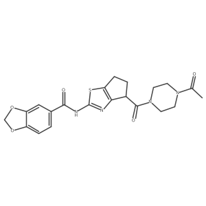 N-(4-(4-acetylpiperazine-1-carbonyl)-5,6-dihydro-4H-cyclopenta[d]thiazol-2-yl)benzo[d][1,3]dioxole-5-carboxamide结构式