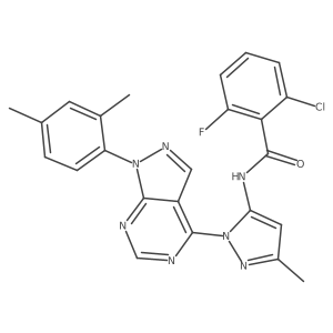 2-chloro-N-{1-[1-(2,4-dimethylphenyl)-1H-pyrazolo[3,4-d]pyrimidin-4-yl]-3-methyl-1H-pyrazol-5-yl}-6-fluorobenzamide结构式