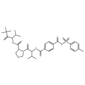 L-Prolinamide, N-[4-[[[(4-chlorophenyl)sulfonyl]amino]carbonyl]benzoyl]-L-valyl-N-[3,3,3-trifluoro-1-(1-methylethyl)-2-oxopropyl]-, (R)- Structure