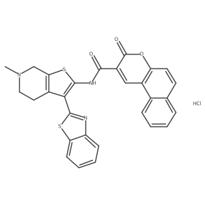 N-(3-(benzo[d]thiazol-2-yl)-6-methyl-4,5,6,7-tetrahydrothieno[2,3-c]pyridin-2-yl)-3-oxo-3H-benzo[f]chromene-2-carboxamide hydrochloride结构式