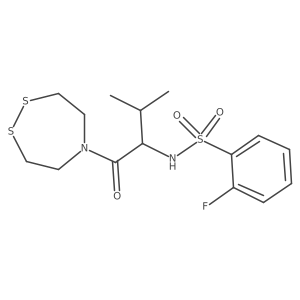 N-[(2S)-1-(1,2,5-dithiazepan-5-yl)-3-methyl-1-oxobutan-2-yl]-2-fluorobenzene-1-sulfonamide Structure