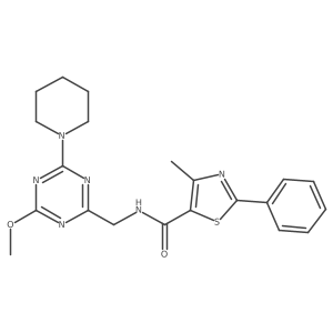 N-((4-methoxy-6-(piperidin-1-yl)-1,3,5-triazin-2-yl)methyl)-4-methyl-2-phenylthiazole-5-carboxamide结构式