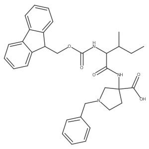 1-benzyl-3-[2-({[(9H-fluoren-9-yl)methoxy]carbonyl}amino)-3-methylpentanamido]pyrrolidine-3-carboxylic acid结构式