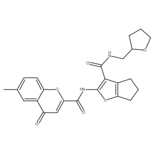 6-methyl-4-oxo-N-{3-[(tetrahydrofuran-2-ylmethyl)carbamoyl]-5,6-dihydro-4H-cyclopenta[b]thiophen-2-yl}-4H-chromene-2-carboxamide Structure